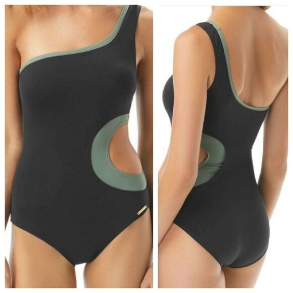 Vince Camuto Sz 4 One Shoulder One Piece Swimsuit - Picture 2 of 13